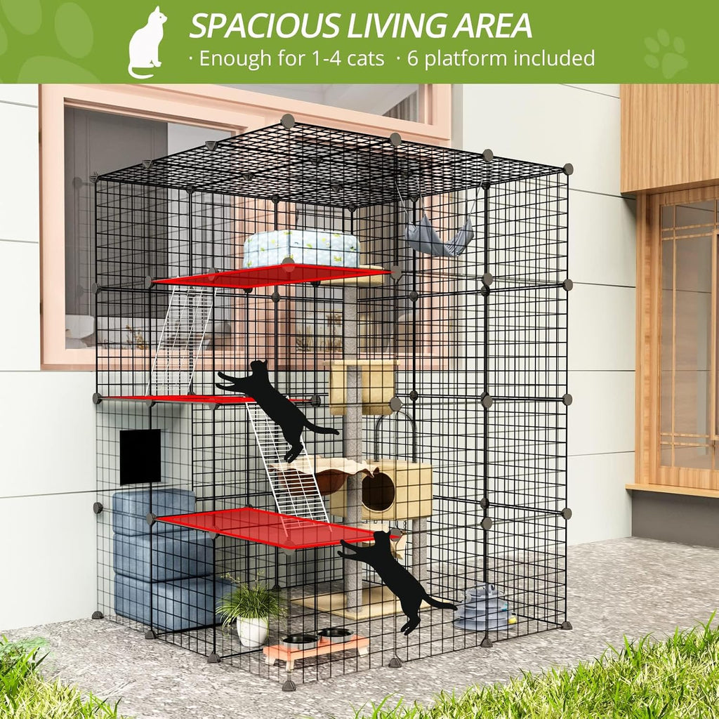 55 Inch Catio Outdoor Cat Enclosure with Super Large Enter Door, Balcony Cat Playpen with Platforms, DIY Outside Cat