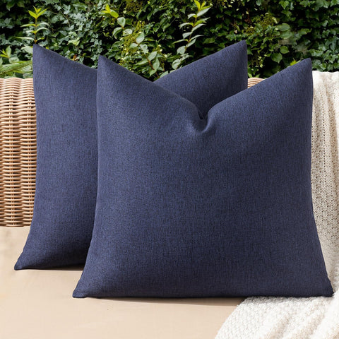 Pack of 2 Decorative Outdoor Solid Waterproof Throw Pillow Covers Faux Linen Garden Farmhouse Cushion Cases for