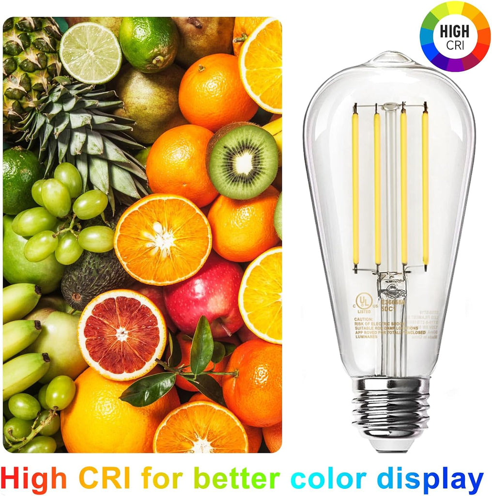 Edison Light Bulbs 60W Equivalent, Dimmable Vintage LED Light Bulbs, E26 Medium Base, Warm White 2700K, ST58, 8W