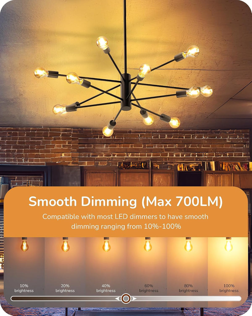 A19 Dimmable Edison LED Bulbs, 700LM 2200K Amber Warm 6-Pack