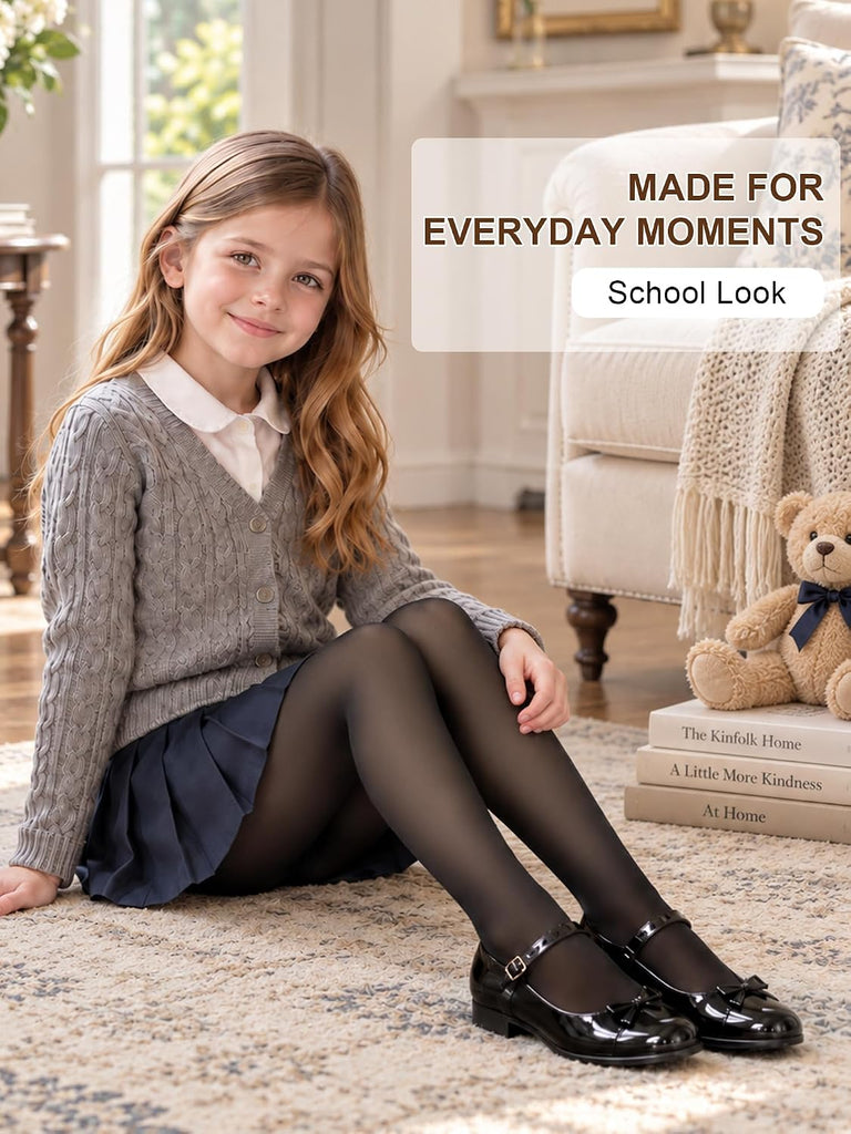 Fleece Lined Tights for Girls Thermal Warm Tights Pantyhose Fake Translucent for Kids School Uniform Leggings