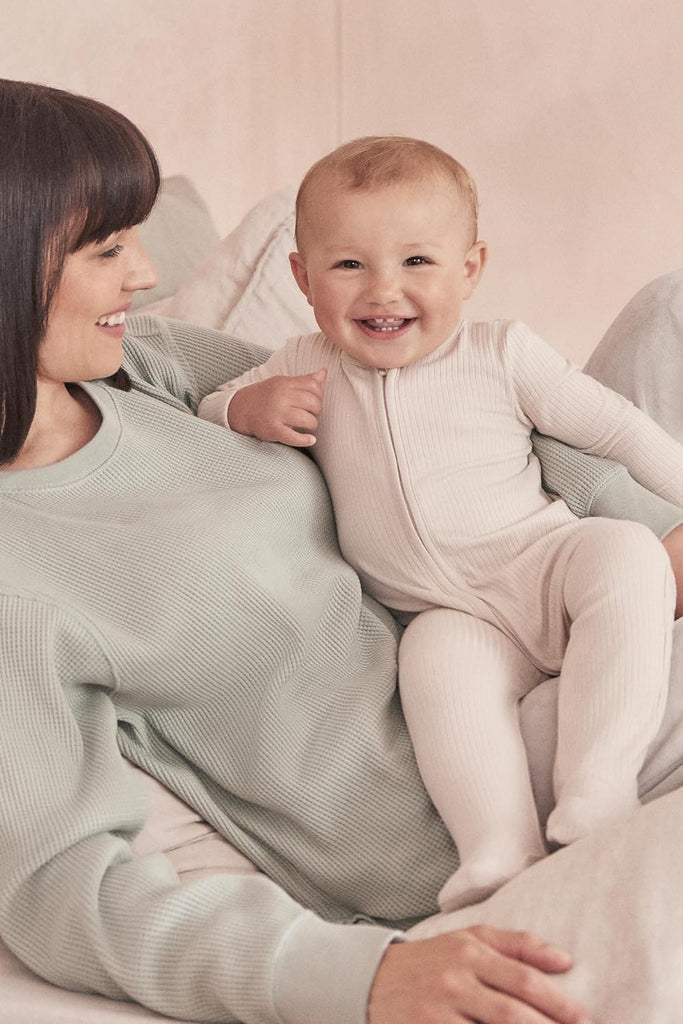 Baby Ribbed Clever Pajamas with Two-Way Zips & Scratch Mitts - Footed Nightwear - Viscose from Bamboo & Cotton