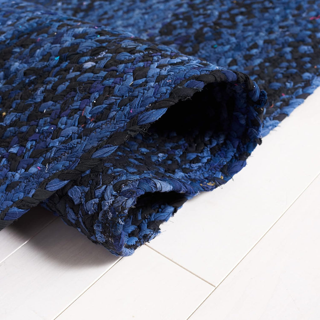 Braided Cotton Oval Rug 6'x9', Farmhouse Navy & Black BRD452N