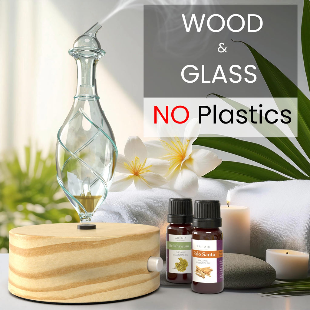 Wood and Glass Essential Oil Diffuser - Solum Lux Vitis - Aromatherapy Diffuser - Essential Oil Nebulizer