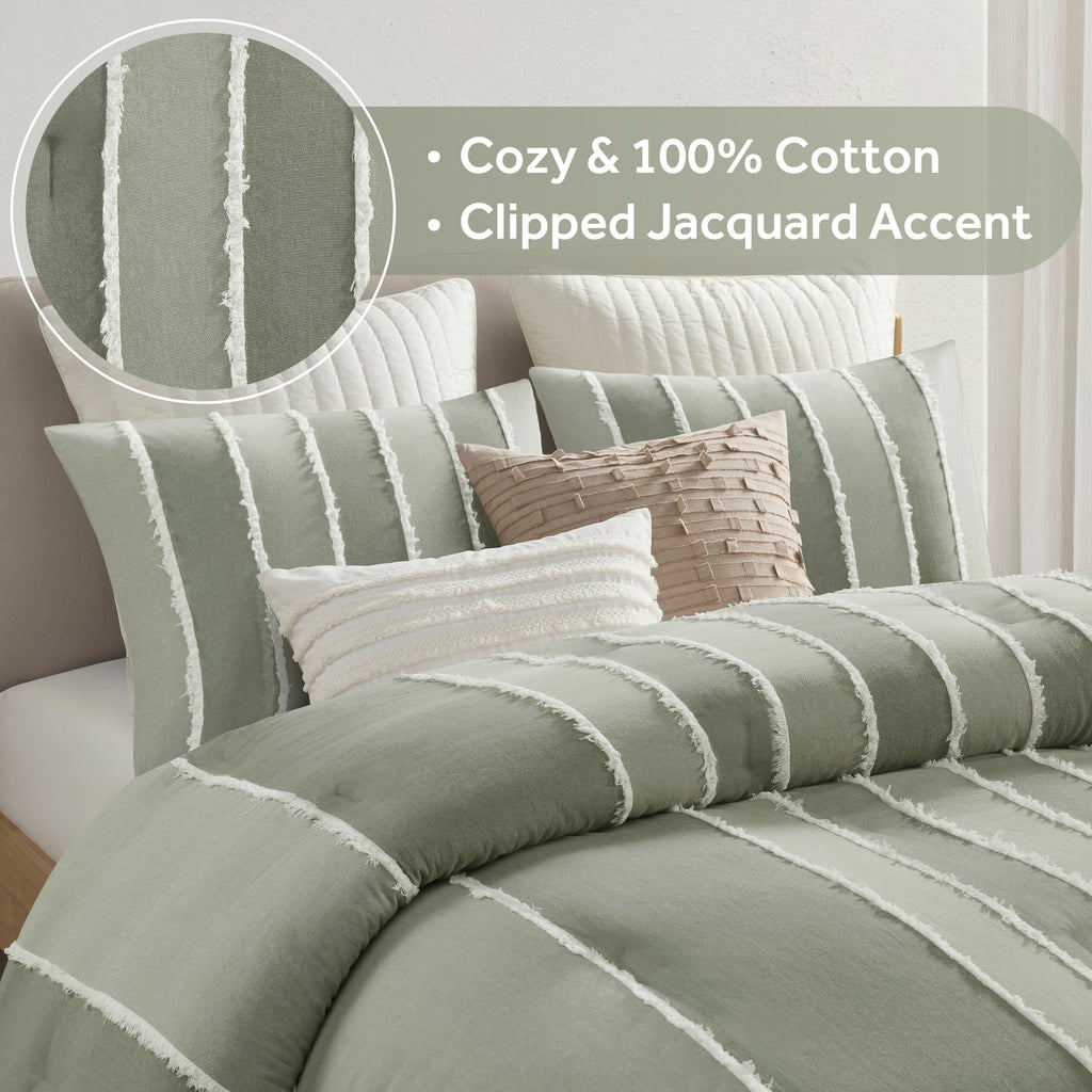 Comforter Set Boho Comforters Stripes, Clipped Jacquard, Cotton Comforter for Bed, All Season Poly