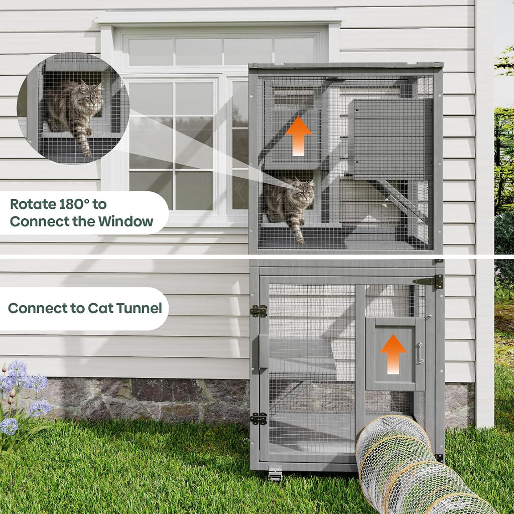 4 Tier Catio Outdoor Cat Enclosure, Indoor Cat House with 4 Wheels