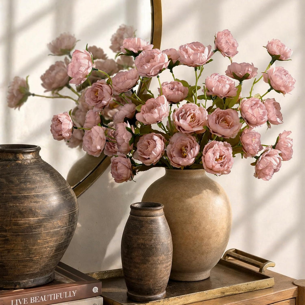 31" Peonies Artificial Flowers, Real Look Large Faux Silk Flowers with 36 Blooms for DIY Wedding Centerpieces - Set of 6