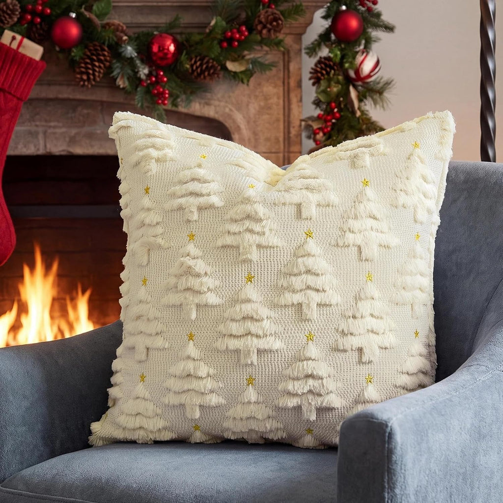 Christmas Pillow Covers 18x18, Beige Xmas Home Decor - Set of 2