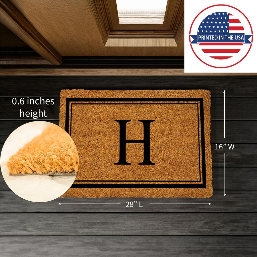Flag Monogram Letter H Entrance Doormat | 28 x 16 inches | Dirt Catching Natural Coir | All-Season | Non-Slip Backing