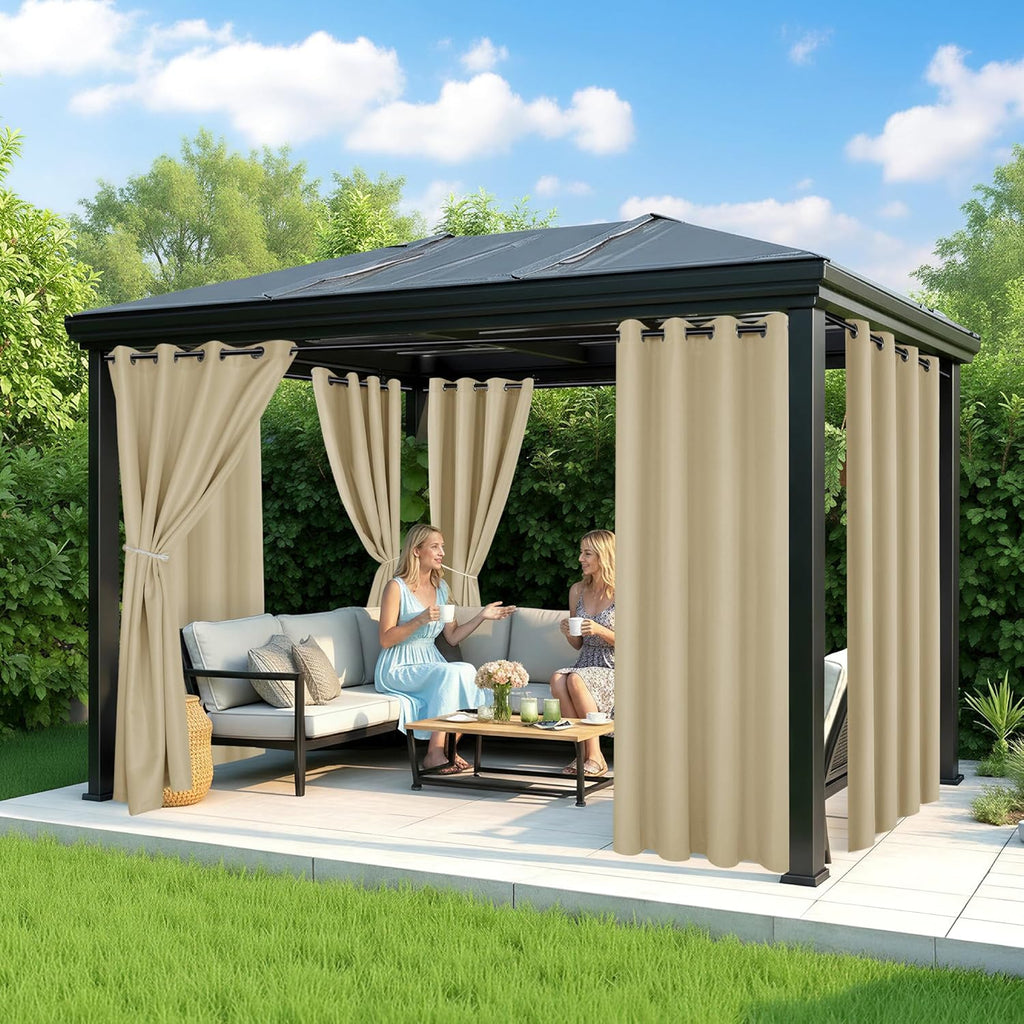 Outdoor Curtains Waterproof, 6 Drape Panels, Sun Shades | Privacy & Weatherproof, Outside Curtains for Porch, Gazebo