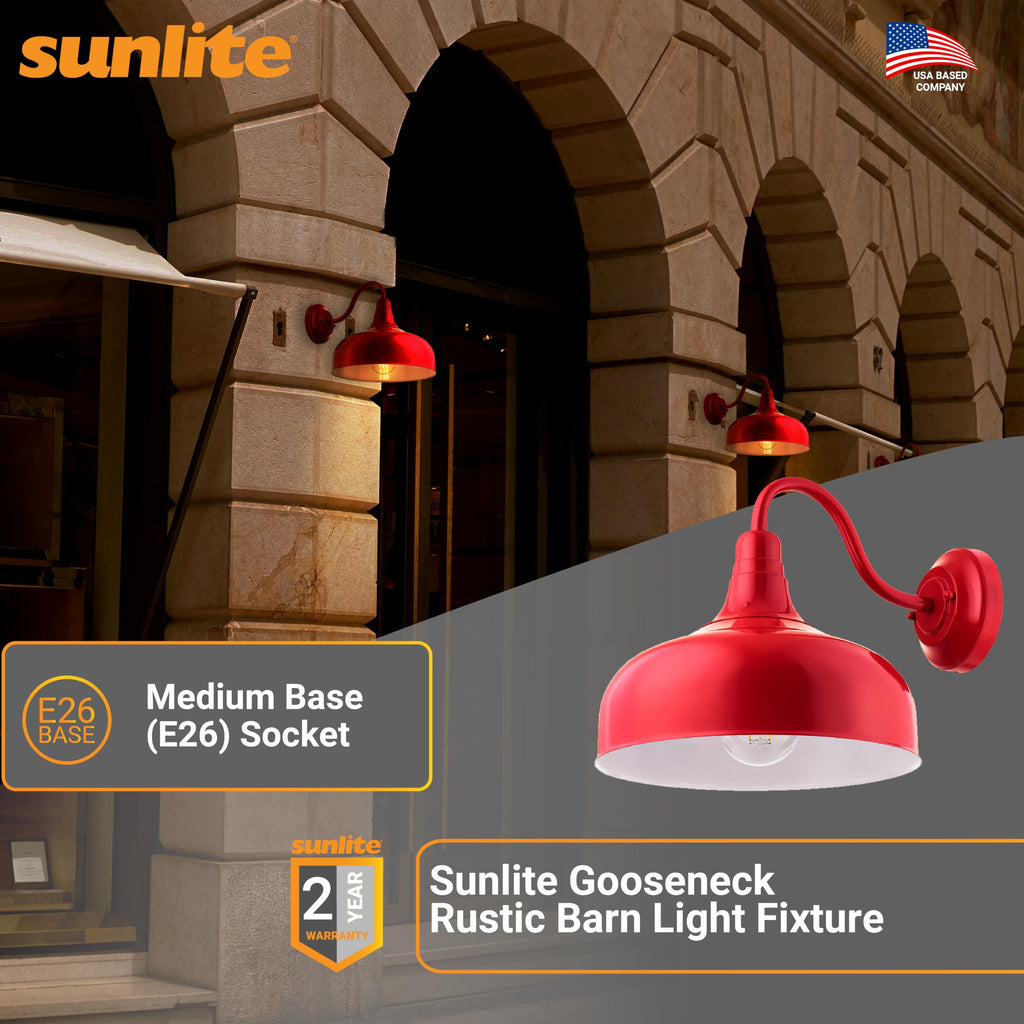 Gooseneck Rustic Barn Light Fixture, Wall Mount, Medium Base (E26) Socket, Standard A19 Bulb Required (60W