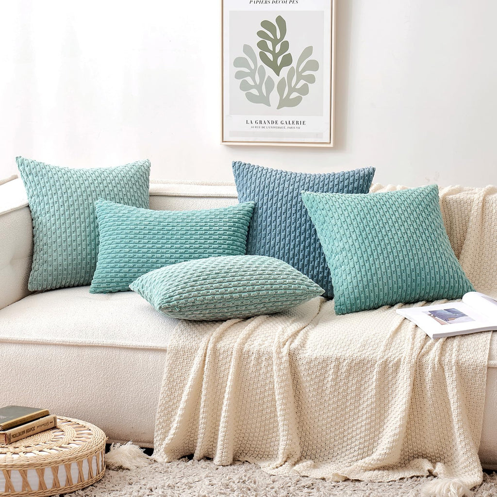 Decorative Throw Pillow Covers 18x18 Turquoise Textured Corduroy