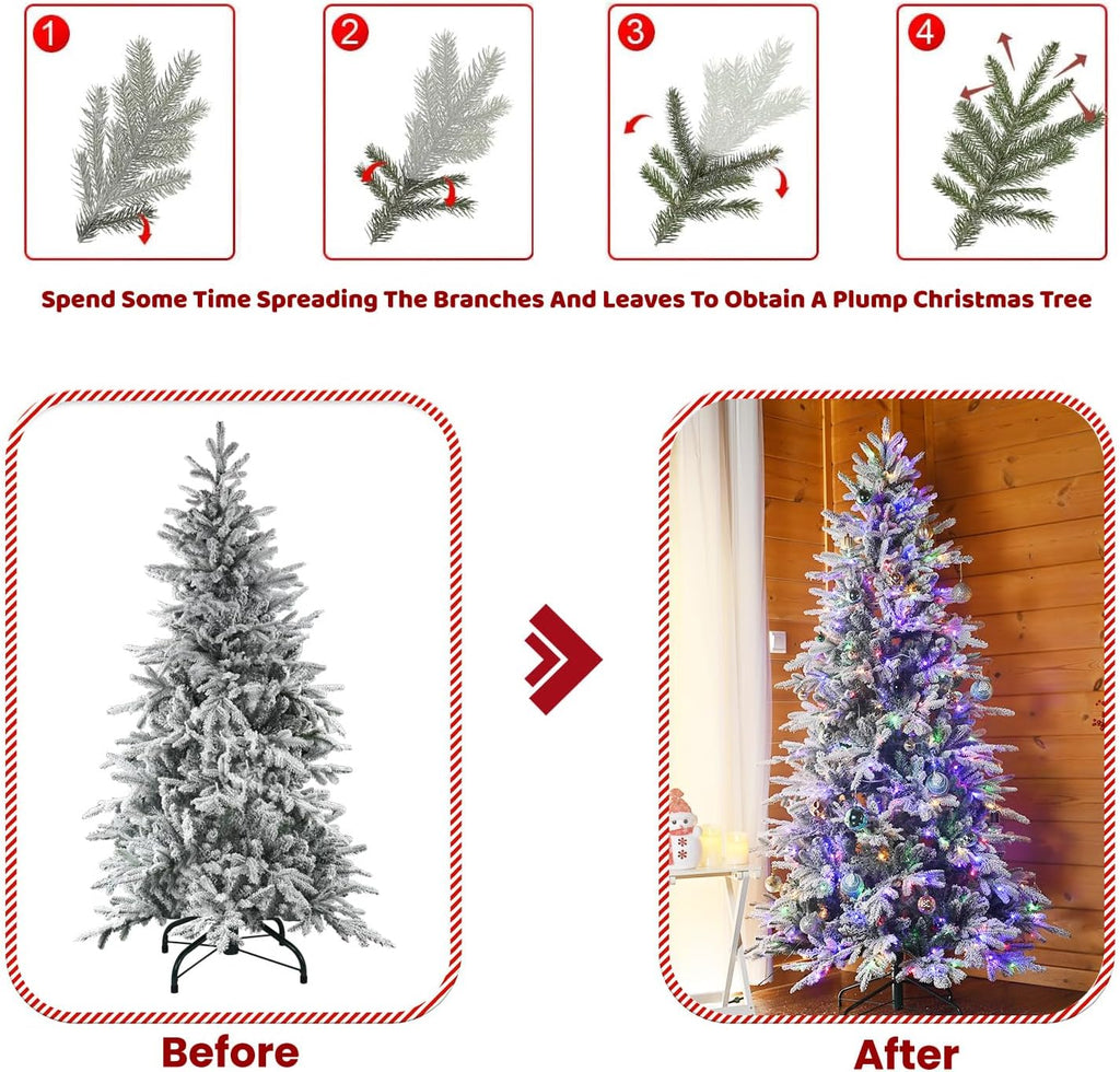 6ft Pre-Lit Flocked Artificial Christmas Tree with 300 Warm White Lights