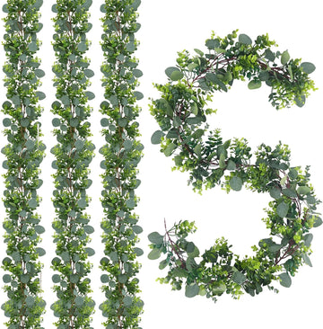 26.4ft Artificial Eucalyptus Garland Greenery Garland Fake Eucalyptus Leaves for Wedding Arch Farmhouse Mantle - Set of 4