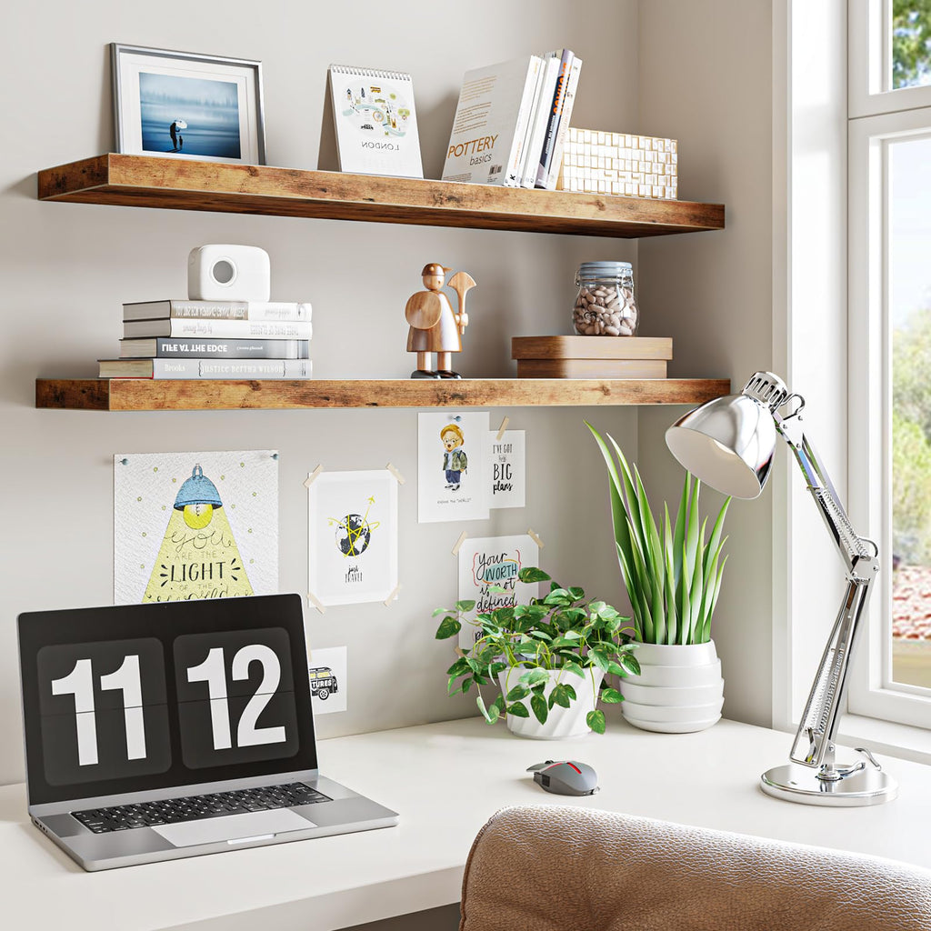 Floating Wall Shelves for Decor (Rustic Brown, Set of 2, 35.4Inch)