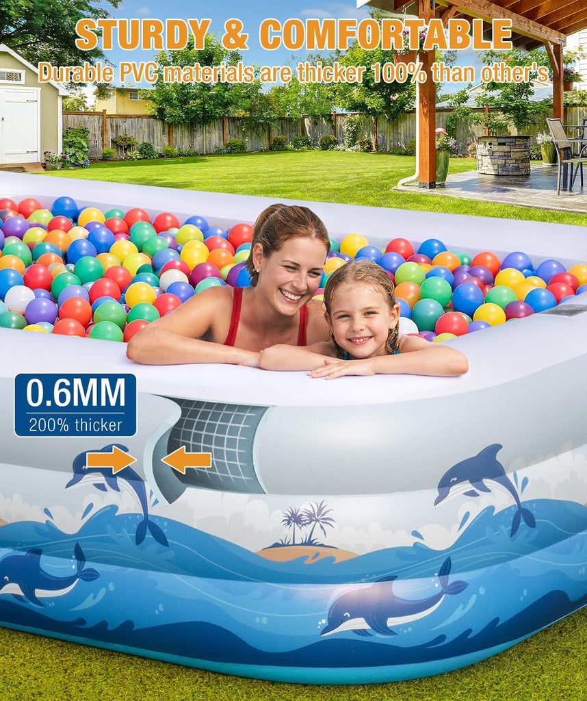 Extra Large Inflatable Pool with Lights - 145" x 74" x 22" Swimming Pool for Adults with Solar Powered, Blow Up Pool