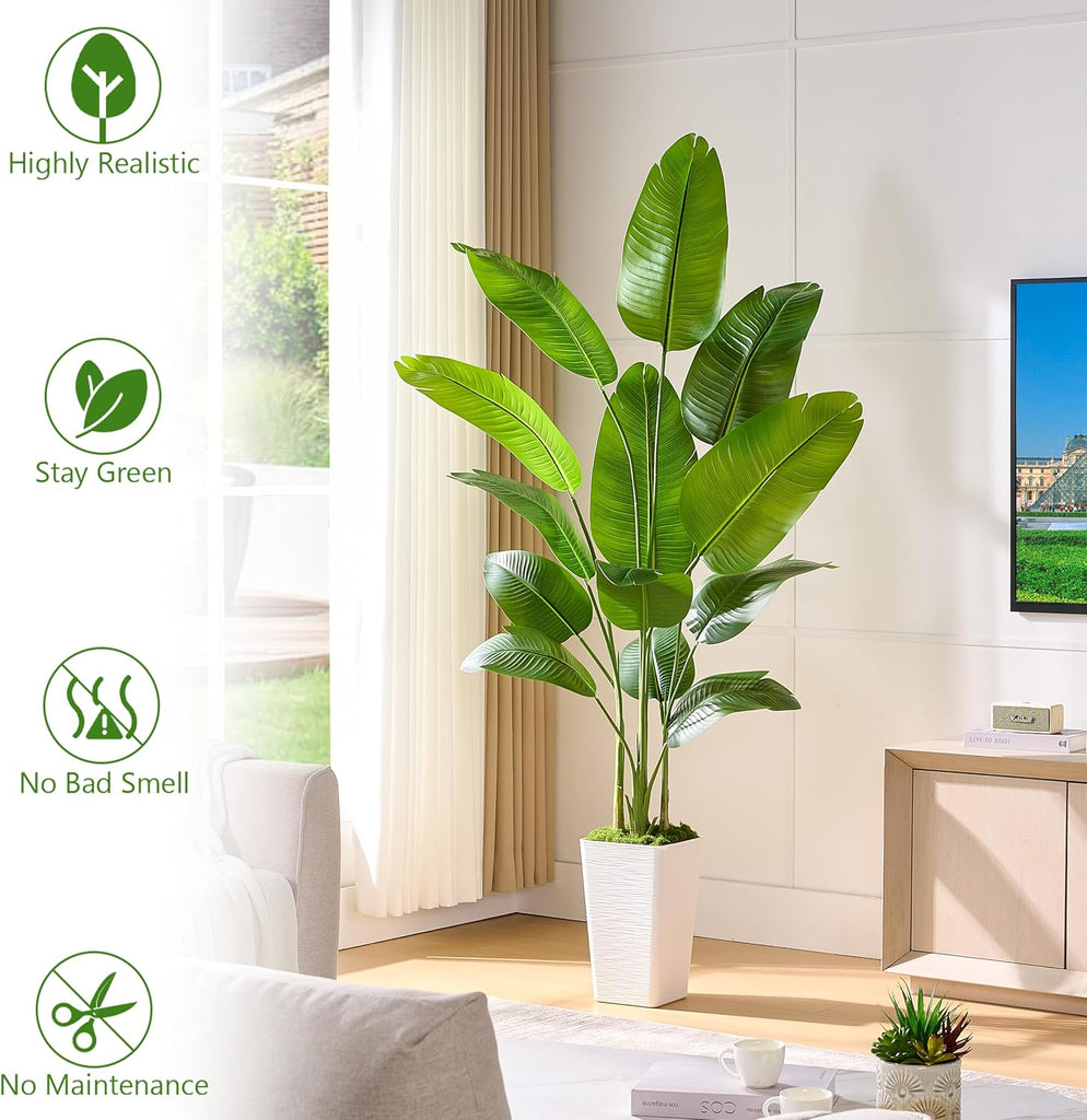 Bird of Paradise Artificial Plants, 6.6FT Banana Fake Tree Indoor