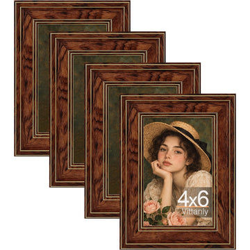 4x6 Picture Frames, Vintage Photo Frames, Vintage Mahogany, 4 Pack