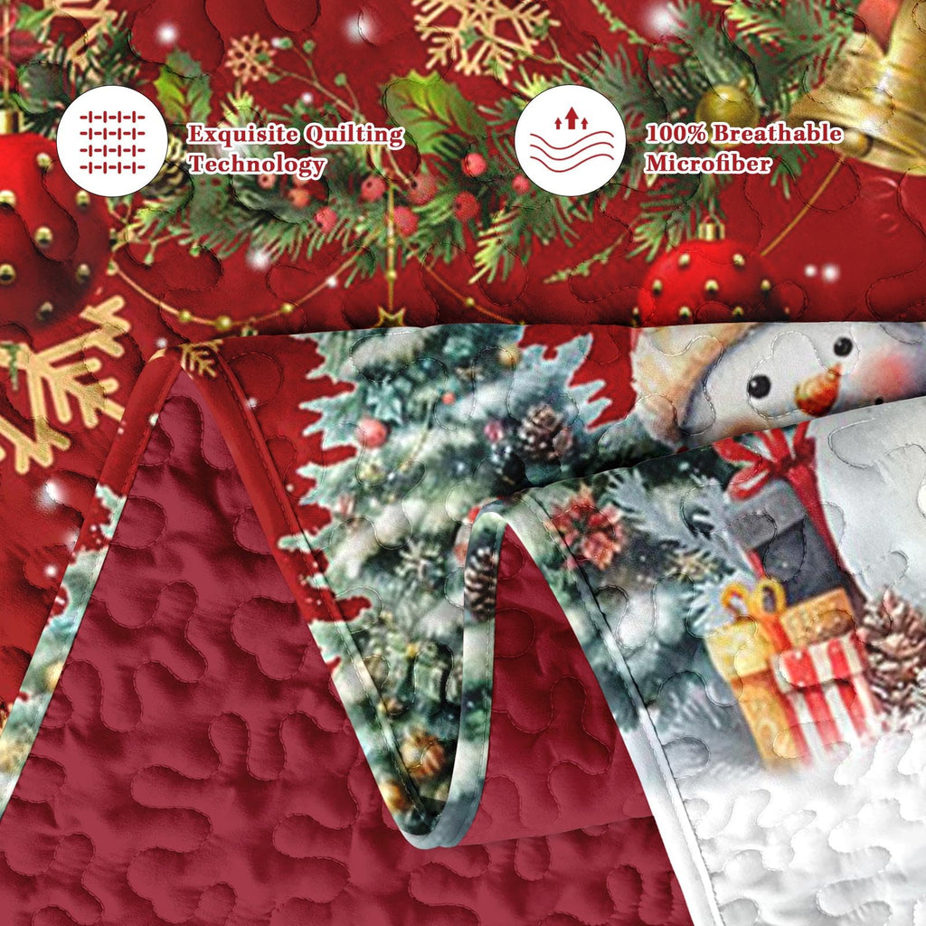 King Christmas Quilt Set, 3 Piece Snowflake Bedding, Bedspreads