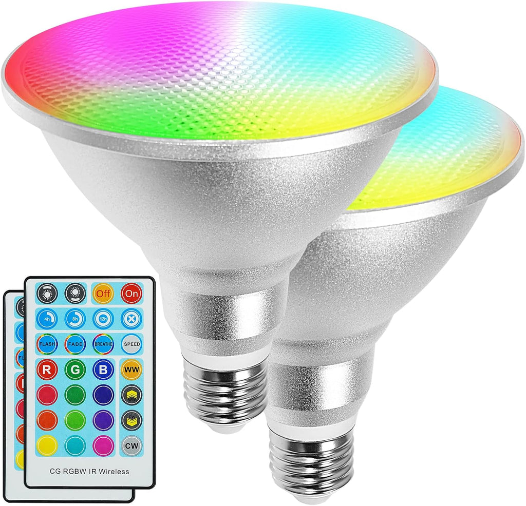 LED Par38 Flood Light Bulb Waterproof Outdoor, Color Changing Light RGBW | 30W=100W , Timing, 1800LM, Warm+Cool