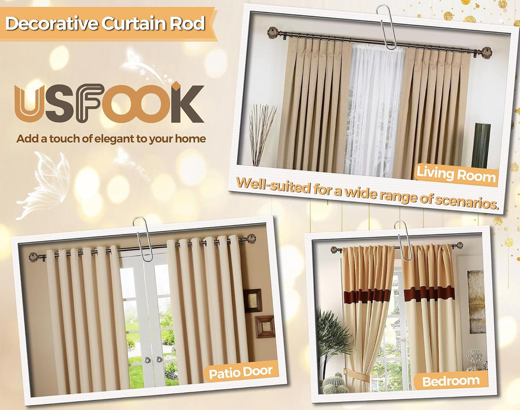 Bronze Curtain Rod 32 to 58 Inches (2.6 to 4.8 ft), 7/8 Inch Telescoping Splicing Curtain Rods for Windows 20 to 54