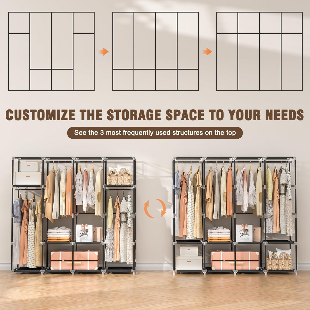 Wardrobe Closet, 66 Inch Portable Closet for Hanging Clothes, Large Capacity Clothes Rack Organizer with Cover & 4