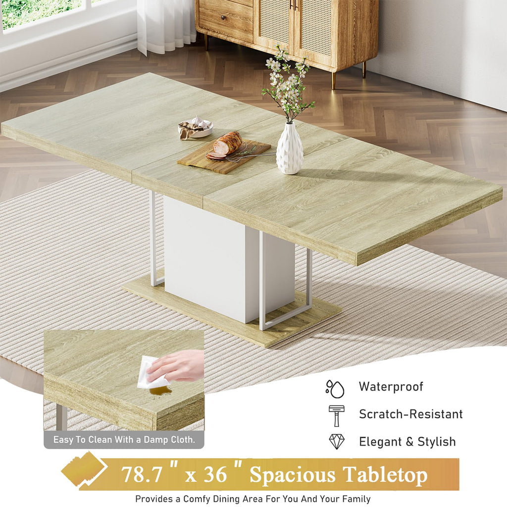 78.7" Farmhouse Extendable Dining Room Table Set for 8, 9-Piece Rectangle Kitchen Dining Room Table Set with Wood