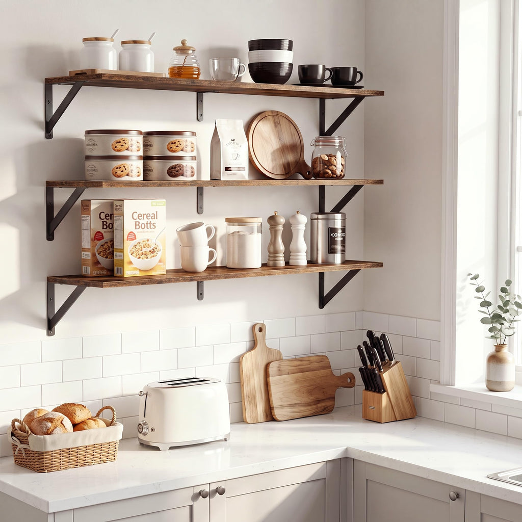 Wall Shelves 36 Inch, 8 Inch Deep, Set of 2, Rustic Brown