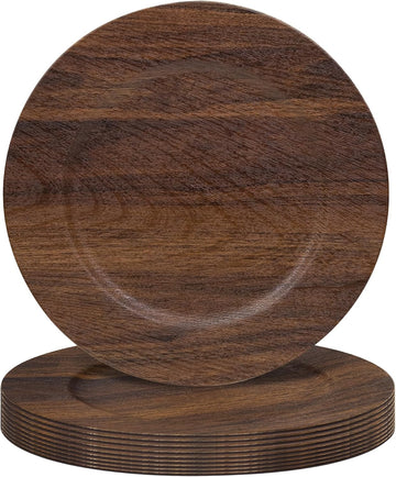 10 Pack Faux Wood Charger Plates, 13" Brown Chargers for Dinner Plates, Round Wooden Chargers Plate Set of 10