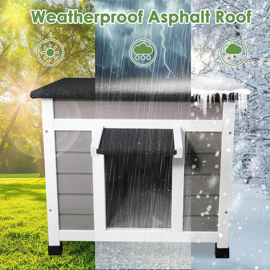 Outdoor Insulated Cat House, Weatherproof, Grey, 23.6"x20.9"x20.3"