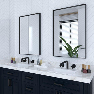 2-Pack Black Bathroom Mirrors 24 x 36 Inch, Metal Framed Square Corner Rectangle Bathroom Wall Vanity Mirror for Over