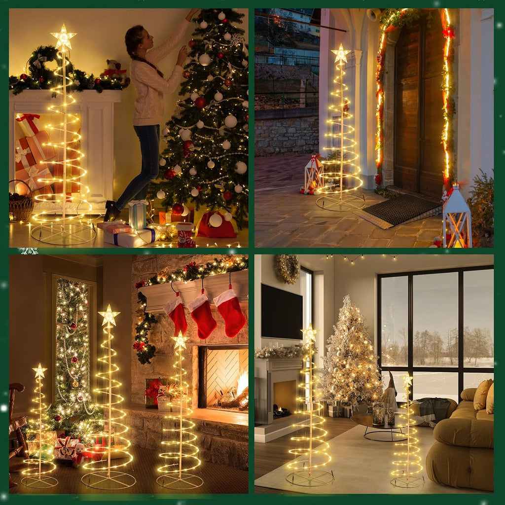 Set of 3 Christmas Spiral Tree Lights, 3/4/5 FT Holiday Decor, Warm White