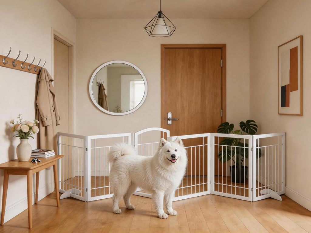 Dog Gate Indoor with Door, Freestanding, Foldable, 144" W x 30" H