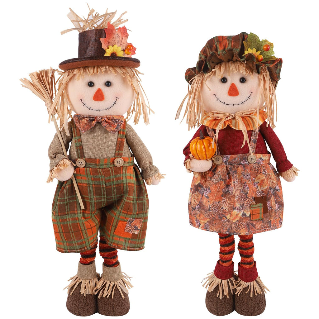 Fall Decoration 2Pack Standing Scarecrows with Stretchable Legs 22" to 28"