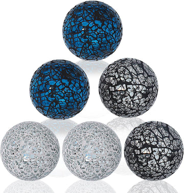 2.4 Inch Small Decorative Orbs Glass Mosaic Sphere Balls Centerpiece Glass Globe for Bowls, Vases and Dining - Set of 6