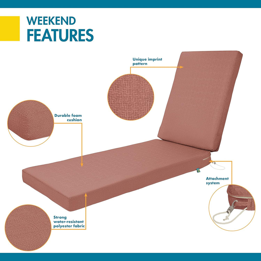 Weekend Water-Resistant Outdoor Chaise Cushion, 72 x 21 x 3 Inch, Cedarwood, Outdoor Seat Cushions