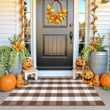 Fall Decor Khaki and White Checkered Outdoor Front Porch Rug