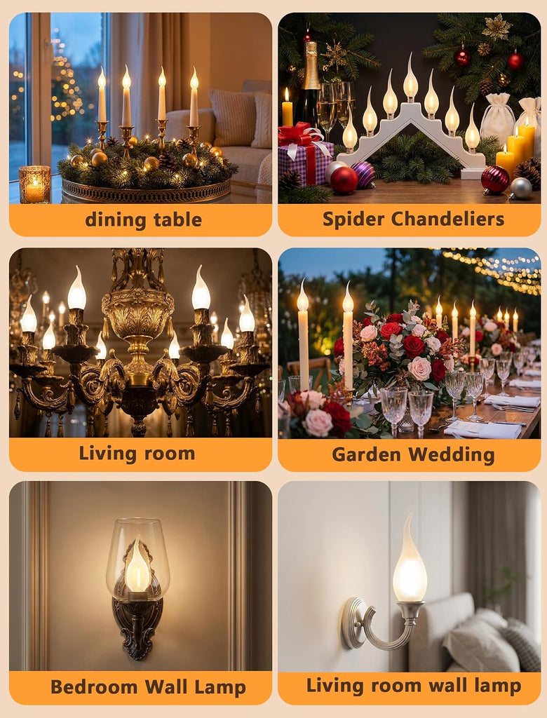 Silicone Dipped LED Candelabra Light Bulbs, C7 Shatterproof Candle Flame Light Bulb for Window Candles, 0.6W 2700K