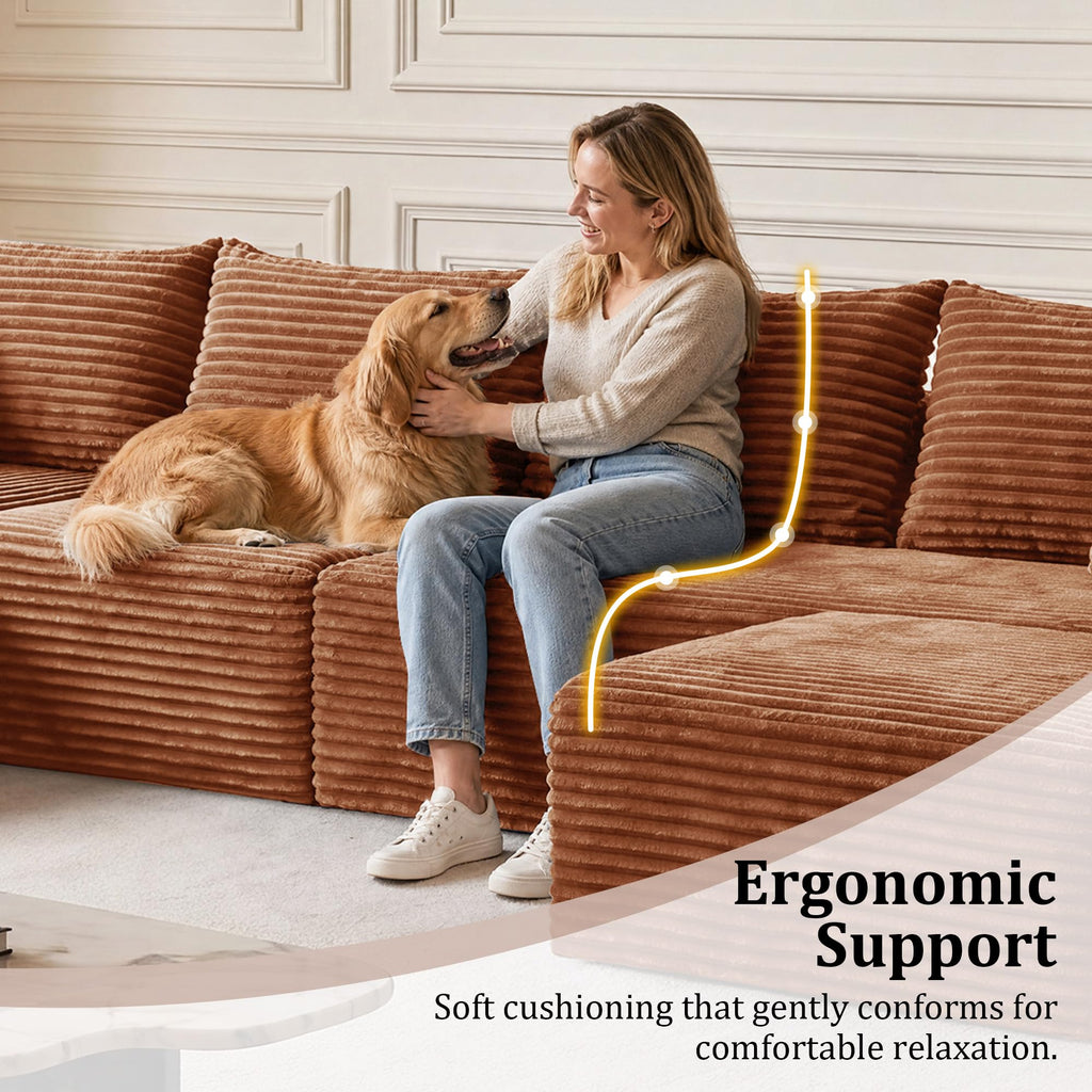 118'' Boneless Couch Sectional Sofa with Left Facing Chaise U-Shaped-Brown