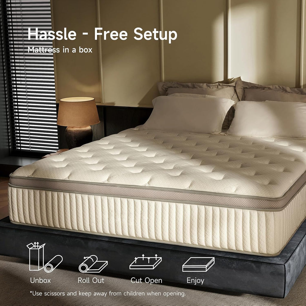 King Size Mattress, 12 Inch Hybrid King Mattress in a Box, Memory Foam & Individual Pocket Springs, Medium Firm