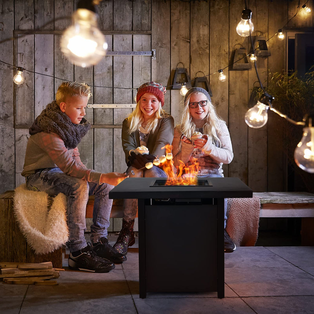 32-Inch Propane Fire Pit Table, 40000 BTU Square Gas Firepit Table with Lid, Fire Glass and Adjustable Flame, CSA