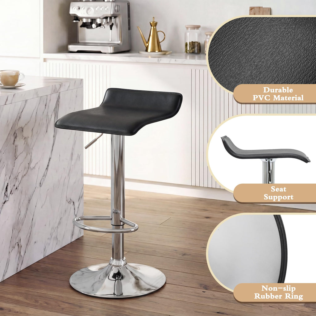 Contemporary Chrome Air Lift Adjustable Swivel Barstool, Set of 4(Black)