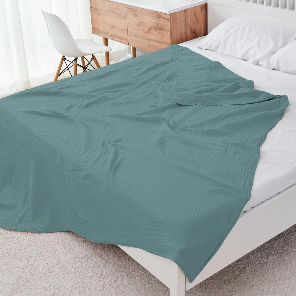 6 Layer Muslin Bed Blanket - Breathable and Lightweight Gauze Boho Blanket for Spring, Soft 100% Cotton Muslin