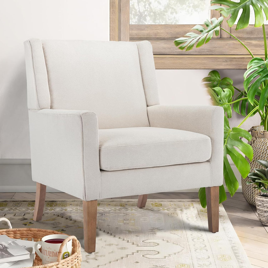 Modern Wingback Living Room Chair, Upholstered Fabric Accent Armchair, Single Sofa Chair with Lounge Seat and Wood