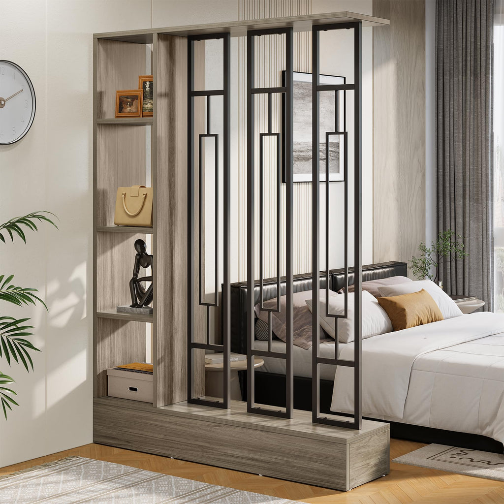 Room Divider with Shelves, 71" Freestanding Storage Room Divider