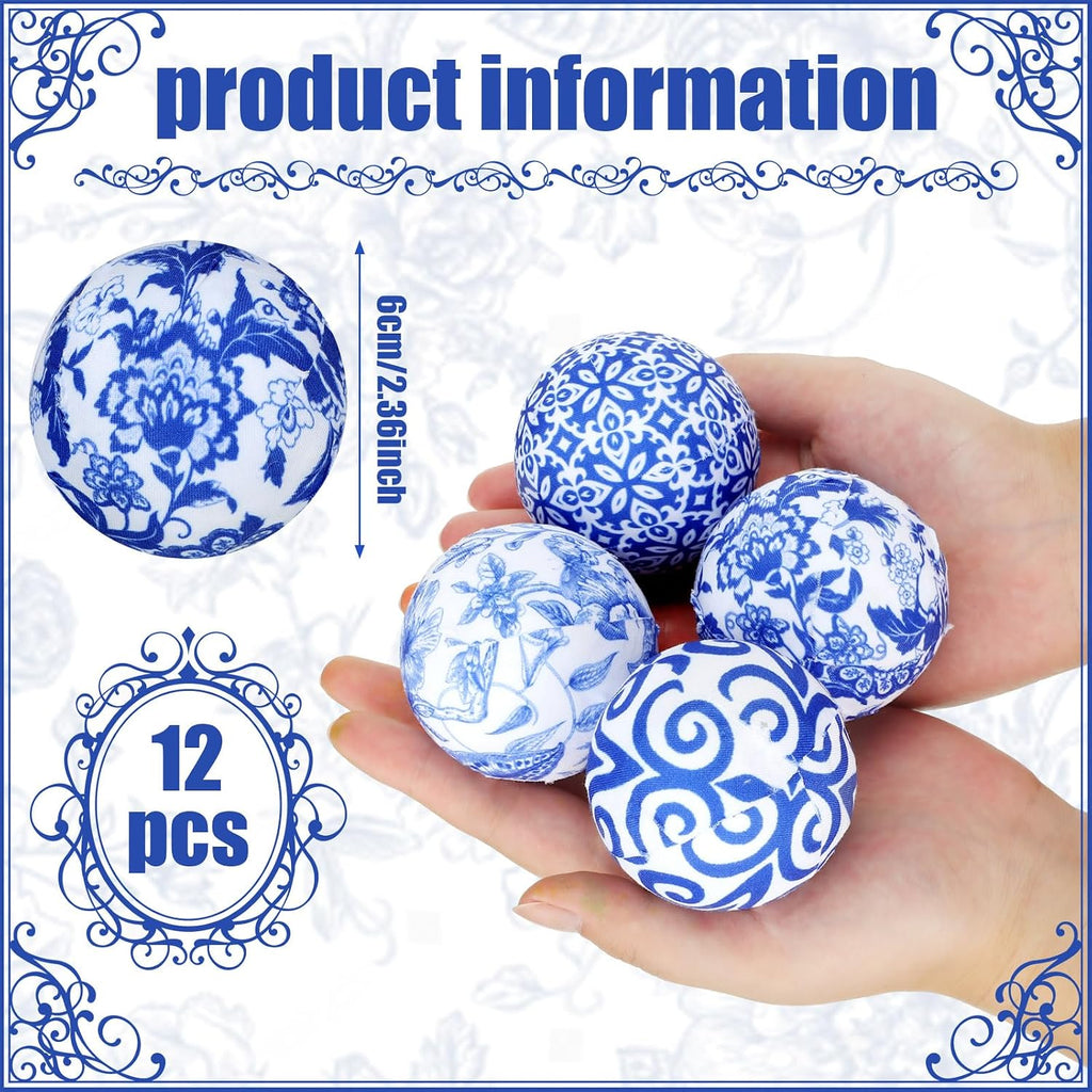 Decorative Fabric Balls 2.36" Chinoiserie Centerpiece Bowl Filler Wrapped Ball Farmhouse Decor for Party - Set of 12