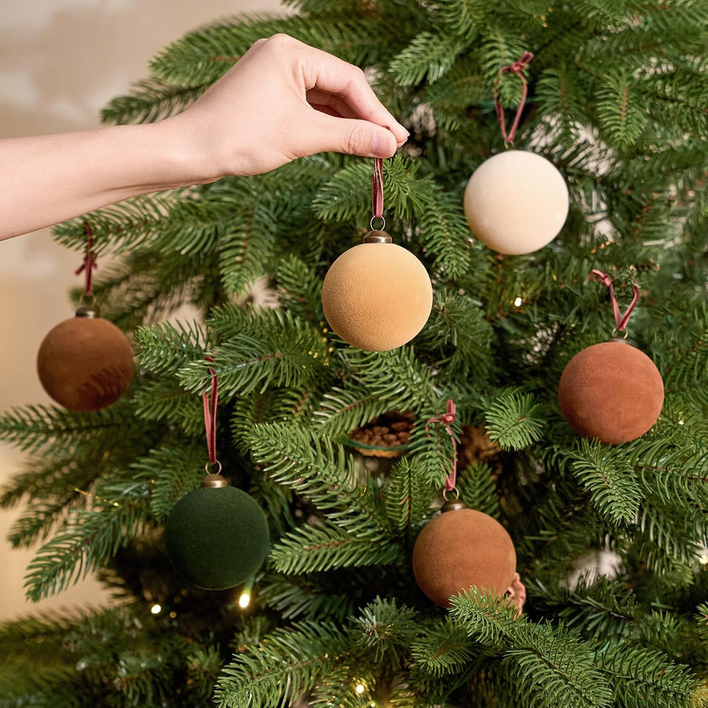 25-Pack Velvet Christmas Ornaments Bulk, Plastic Flocked Ornaments Decorative Balls for Christmas Tree Decorations
