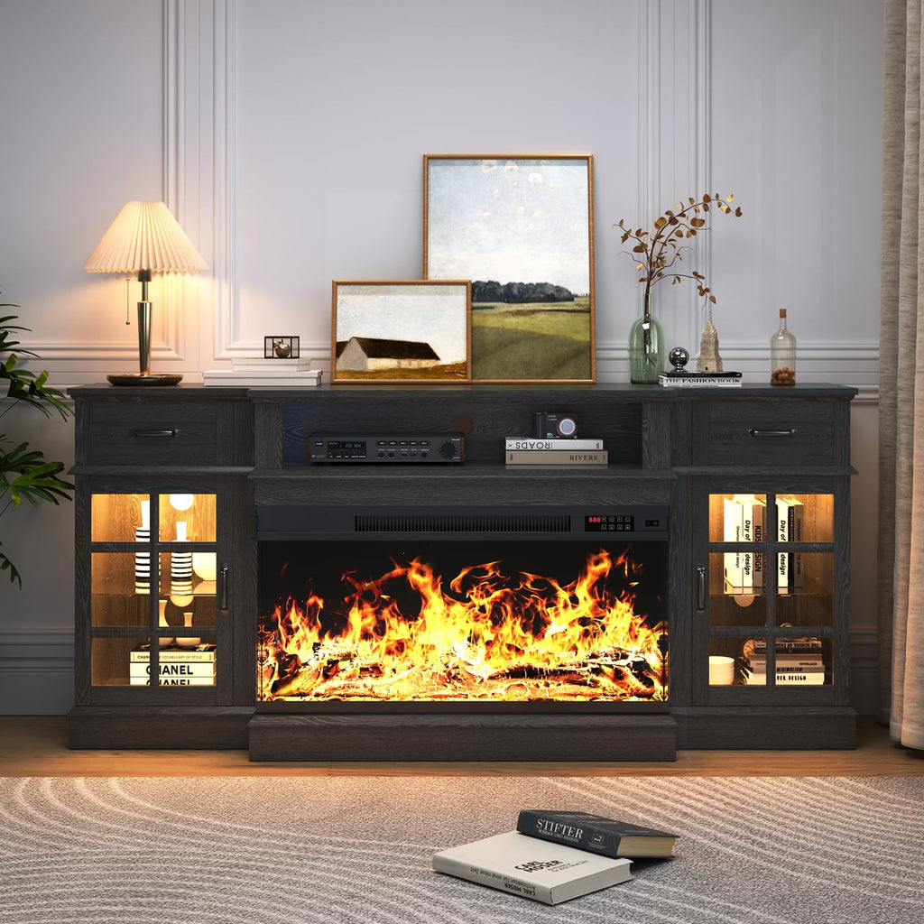 70" TV Stand with 36" Electric Fireplace, Entertainment Center Console Table for TV up to 80'', with Open Storage