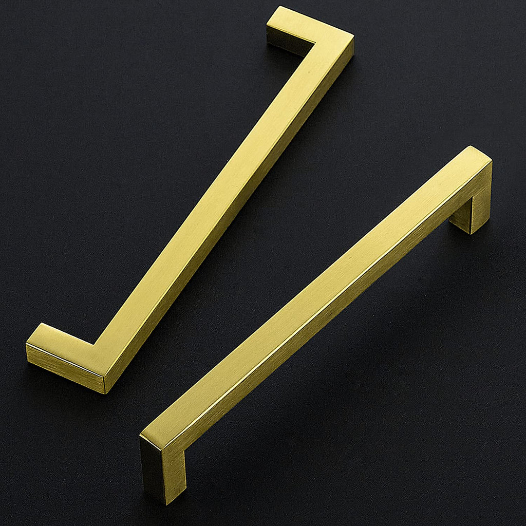 Brushed Brass Kitchen Square Cabinet Handles 7-1/2 Inch 15 Pack