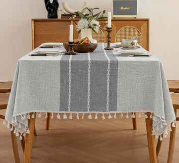 Waterproof Outdoor Square Tablecloth, Gray Stripe, 55 x 55 Inch